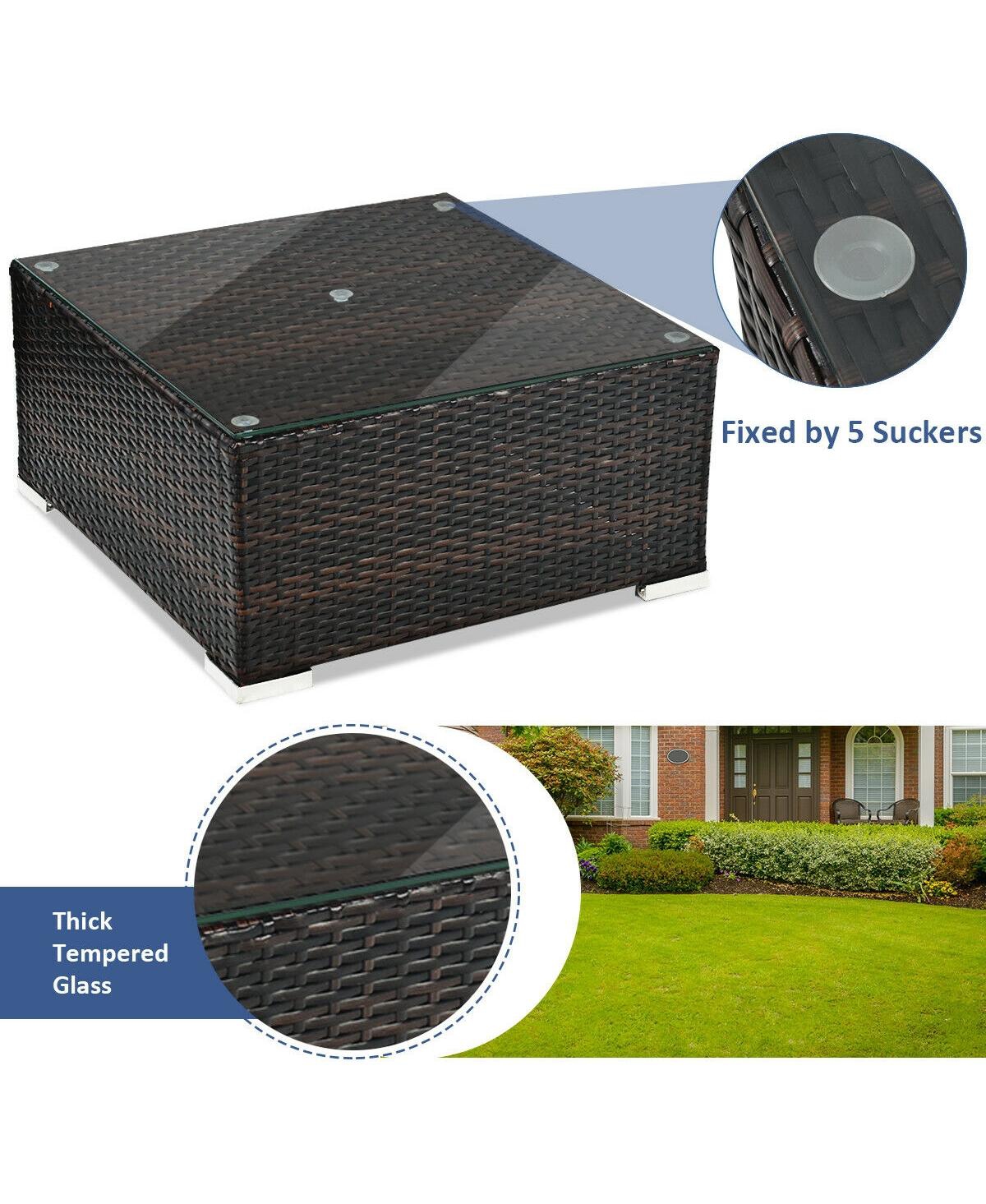 Sugift 5 Pieces Patio Rattan Sectional Furniture Set with Cushions and Coffee Table