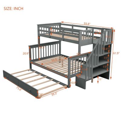 Twin-Over-Full Bunk Bed with Storage and Guard Rail