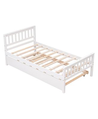 Twin Bed With Trundle, Platform Bed Frame With Headboard And Footboard, For Bedroom Small