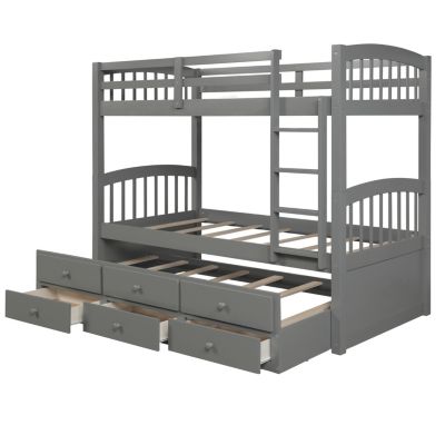 Streamdale Twin Bunk Bed with Ladder, Rail, Trundle and Drawers