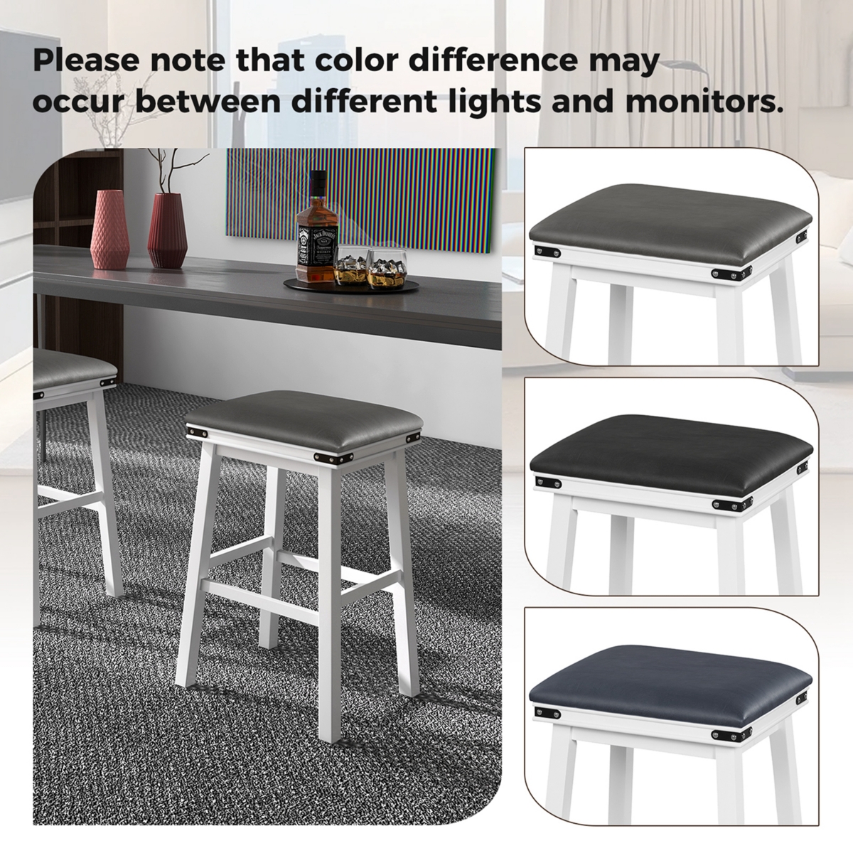 30'' Dining Bar Stool Set of 2 Pub Height Padded Seat Wood Frame Kitchen