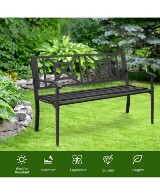 Patio Garden Bench with Powder Coated Steel Frame