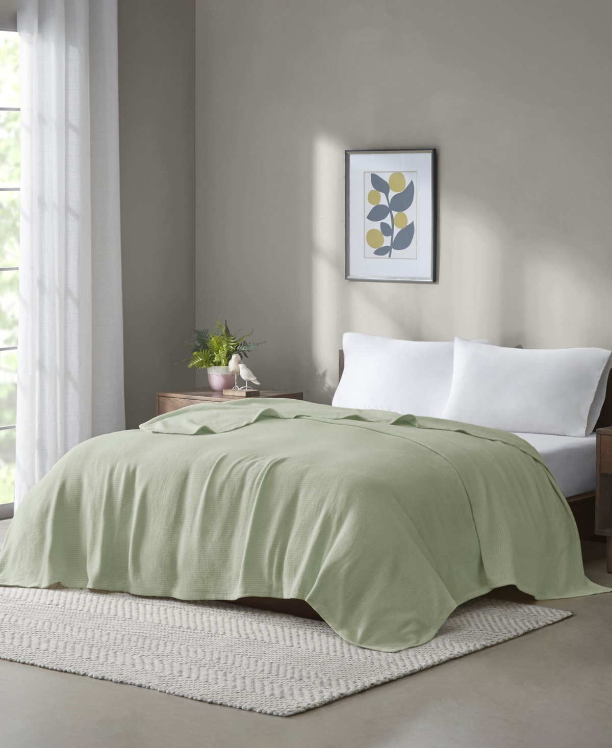 Madison Park Freshspun Basketweave Cotton Blanket, Full/queen In Green