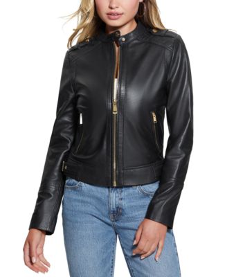 Guess Womens Black Leather on sale Moto Jacket Size Medium