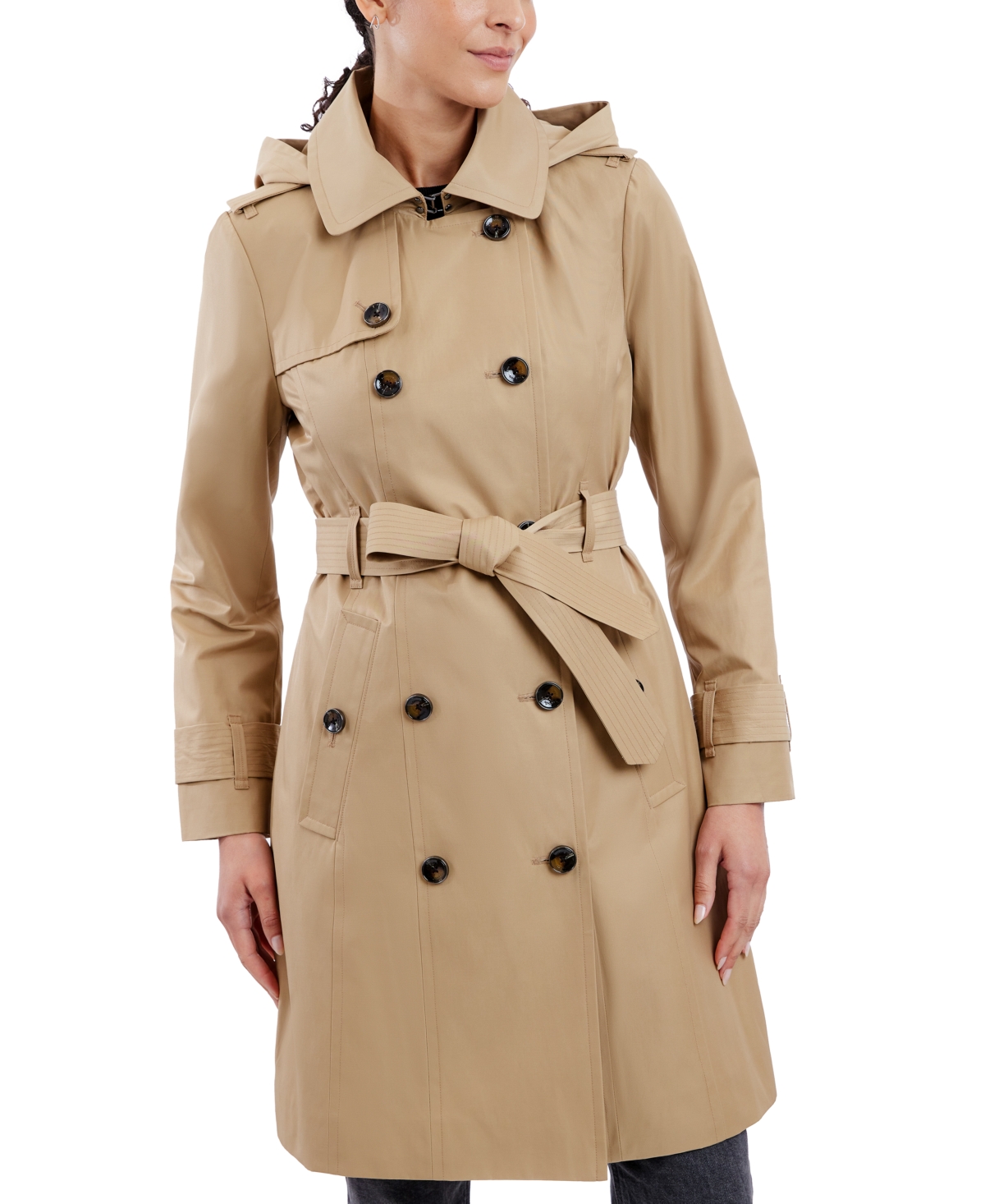 Women's Double-Breasted Hooded Trench Coat, Created for Macy's - British Khaki