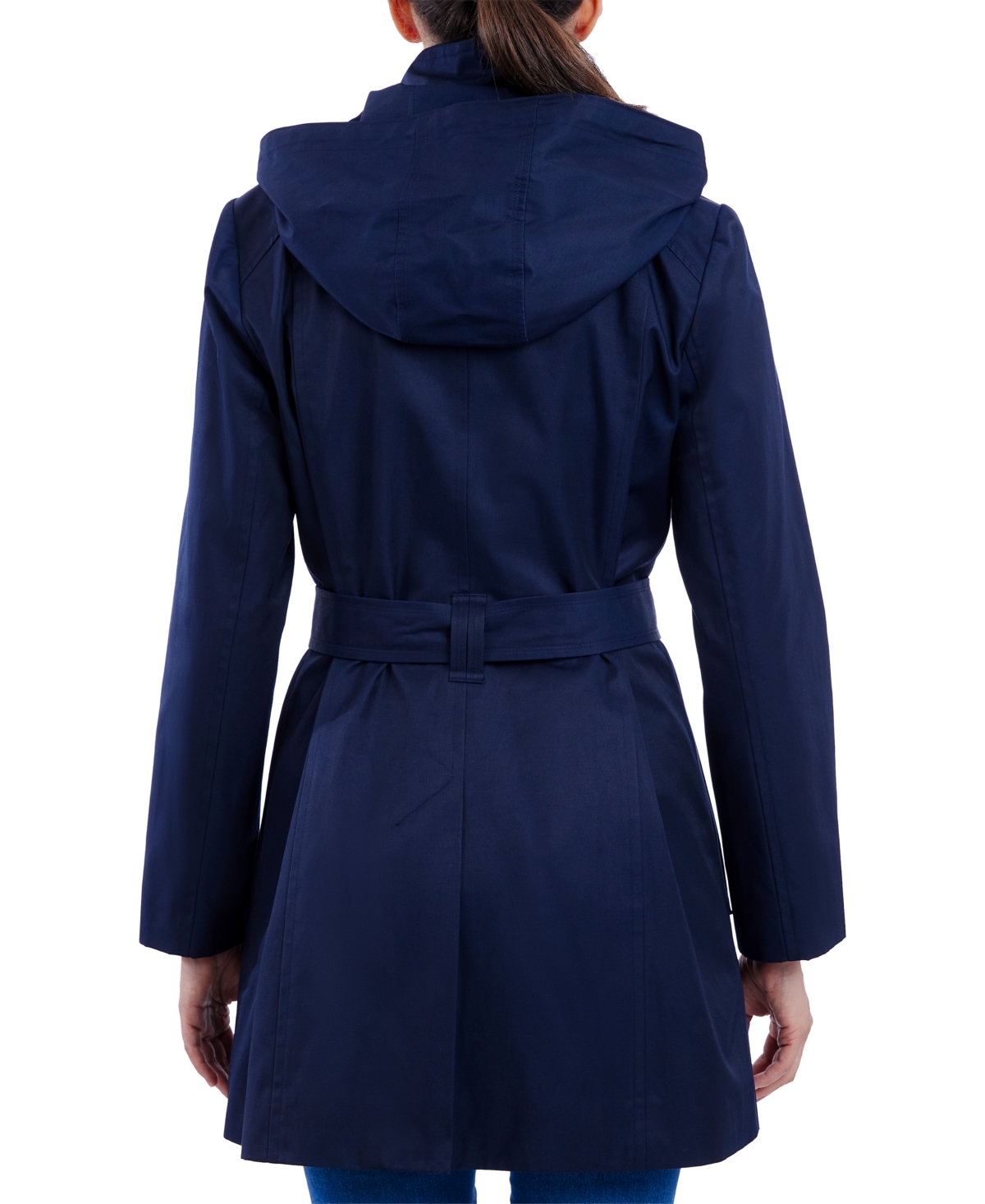 London Fog Women's Hooded Belted Zip-Front Raincoat