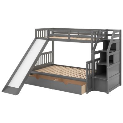 Streamdale Twin Over Full Bunk Bed With Drawers, Storage And Slide, Multifunction