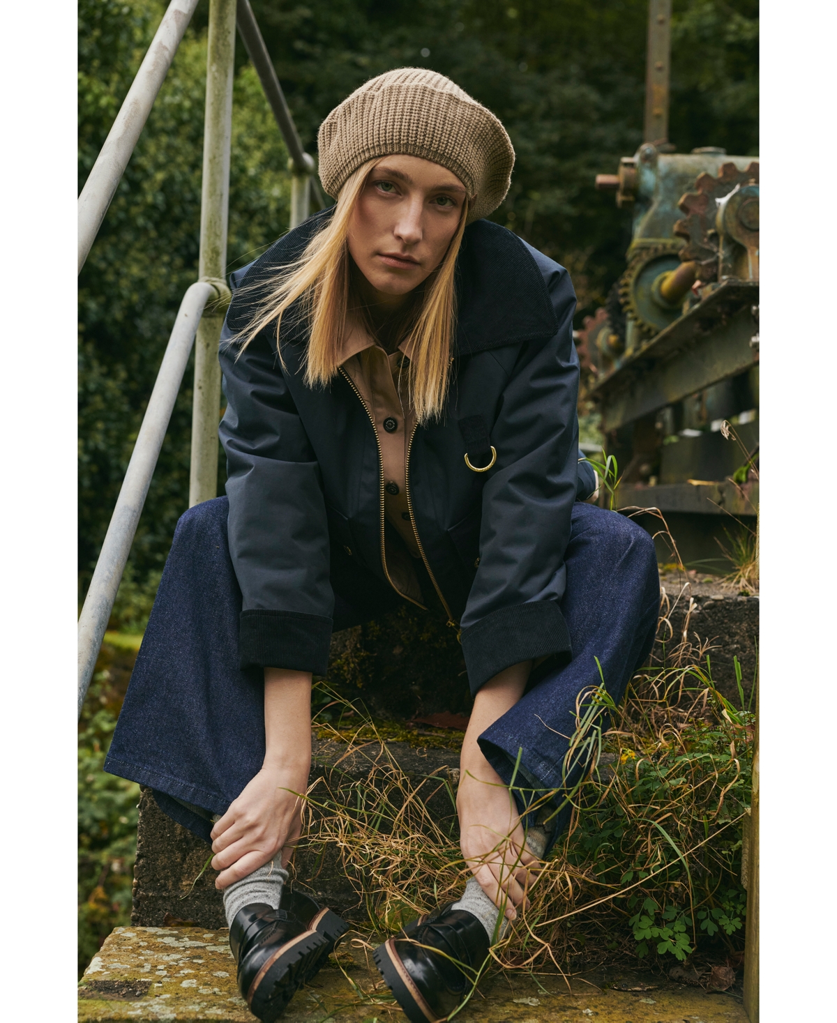 Barbour Women's Nora Oversized-Collar Utility Jacket -Military Brown