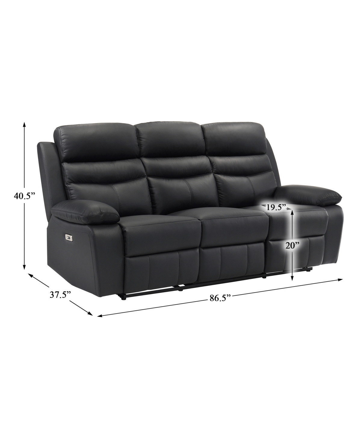 HOMELEGANCE WHITE LABEL RITTMAN 87" POWER DOUBLE RECLINING SOFA 