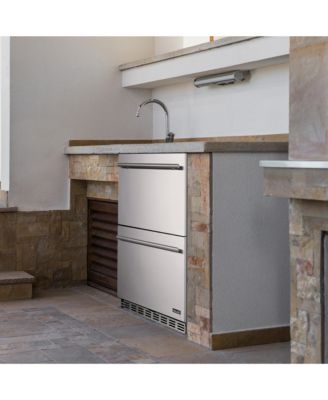 24" Built-in 20 Bottle and 80 Can Dual Drawer Indoor/Outdoor Wine and Beverage Fridge in Weatherproof Stainless Steel with Easy Glide Casters