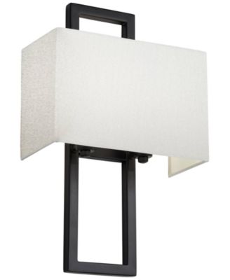 Modena Modern Art Deco Wall Light Sconce Black Hardwire 9 1/2" Fixture Silvery Faux Silk Shade for Bedroom Bathroom Vanity Reading