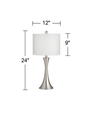 Gerson Modern Table Lamps 24" High Set of 2 Brushed Nickel with Dimmers LED White Drum Shade for Bedroom Living Room Bedside Nightstand