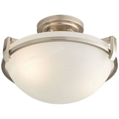 Mallot Modern Ceiling Light Semi Flush Mount Fixture 13" Wide Brushed Nickel 2-Light Marbleized Glass Bowl Shade for Bedroom Living Room