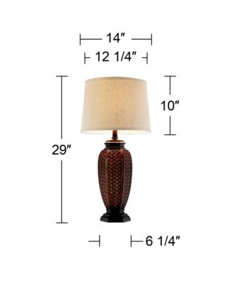 Tropical Table Lamp 29" Tall Woven Wicker Pattern Beige Linen Drum Shade for Living Room Family Bedroom Bedside Nightstand