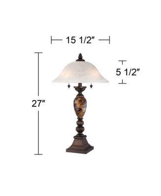Mulholland Traditional Vintage like  Table Lamp 27" Tall Aged Bronze Faux Marble White Alabaster Glass Dome Shade for Living Room Bedroom House Bedside Nightstand Home Office Family - Kathy Ireland