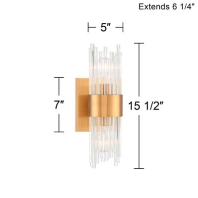 Gillery Modern Wall Light Sconce Warm Brass Hardwire 5" 2-Light Fixture Clear Glass Rods for Bedroom Bathroom Vanity Reading Living Room Home