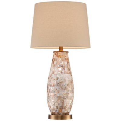 Kylie Cottage Table Lamp 26 1/2" High Mother of Pearl Tile Vase Beige Drum Shade for Bedroom Living Room Bedside Nightstand Office Kids