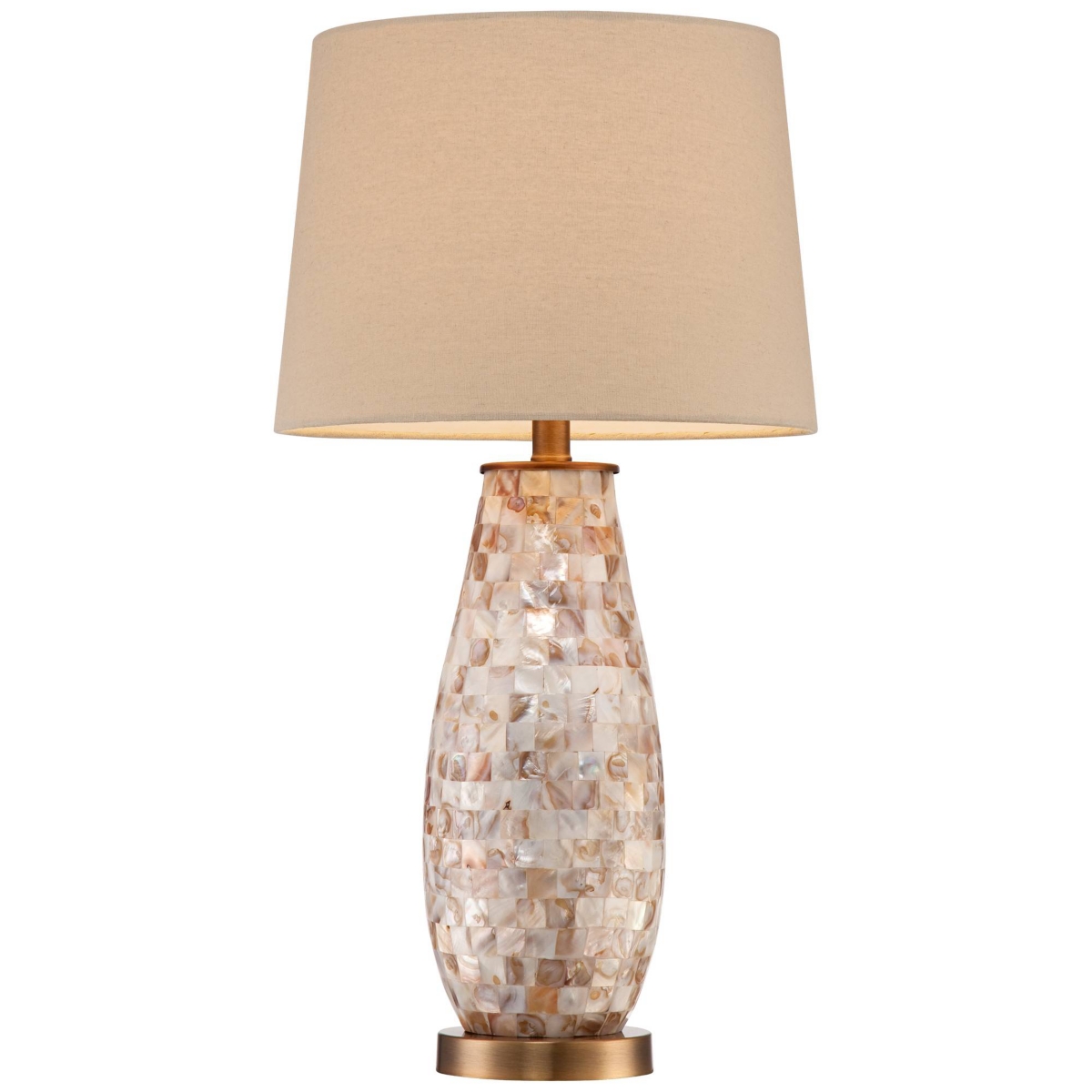 Kylie Cottage Style Table Lamp High Mother of Pearl Tile Vase Glass Brass Metal Beige Drum Shade Decor for Living Room Bedroom House Bedside Nig