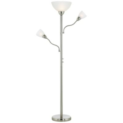 Alexei Modern Torchiere Floor Lamp with Side Lights 72" Tall Brushed Nickel White Crackle Glass for Living Room Reading Bedroom