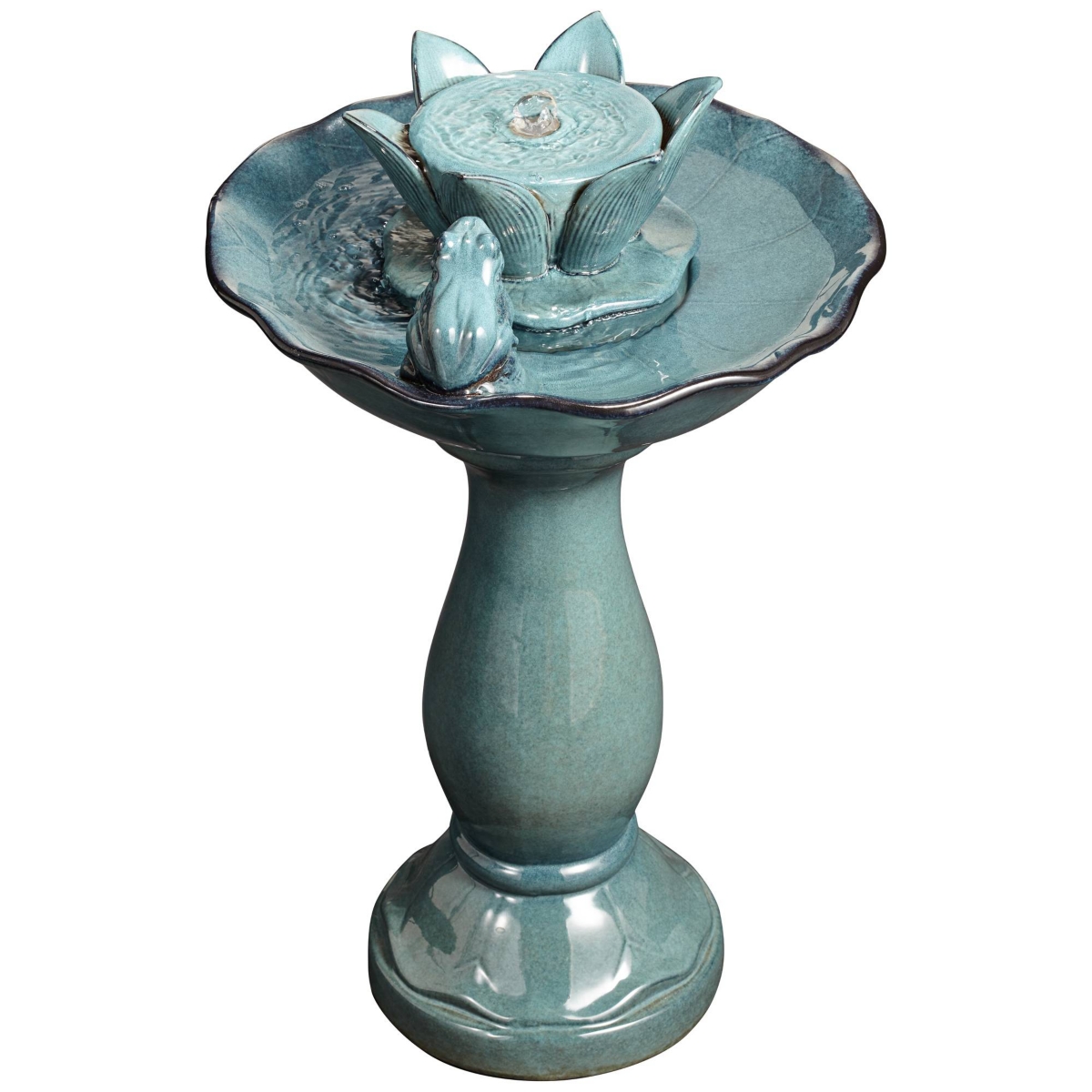 Pleasant Pond Frog Lotus Modern Outdoor Floor Water Bubble Fountain 25 1/4