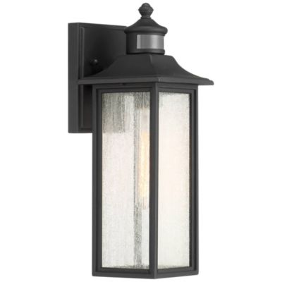 Mission Outdoor Wall Light Fixture Black Dusk to Dawn Motion Sensor 16 1/2" Seeded Glass for Exterior House Porch