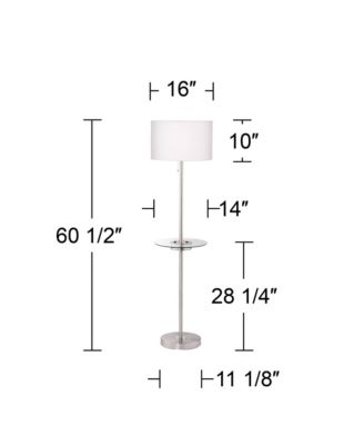 Caper Modern Floor Lamp with Tray Table 60 1/2" Tall Brushed Nickel USB and AC Power Outlet Off White Fabric Drum Shade for Living Room