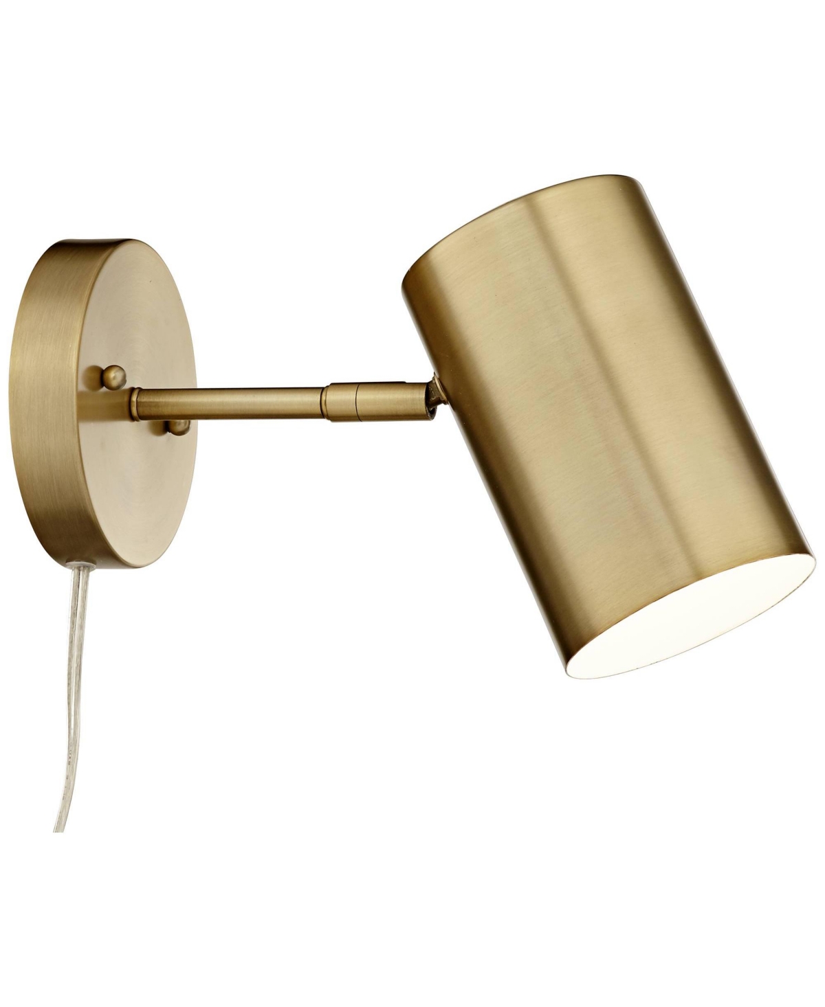 Carla Modern Wall Lamp Polished BrassMetal Plug-In Wide Fixture Mounted Adjustable Cylinder Down Cylinder Shade Bedroom Bedside House Reading