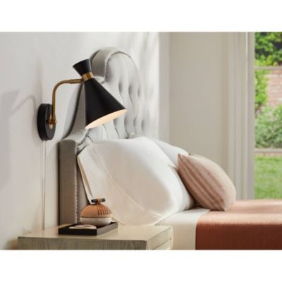 Venice Mid Century Modern Wall Lamp Matte Black Brass Plug-in 6 1/4" Light Fixture Adjustable Metal Cone Shade for Bedroom Living Room