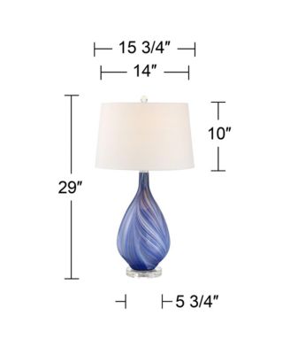 Taylor 29" Tall Teardrop Modern Coastal End Table Lamp Blue Art Glass Single White Shade Living Room Bedroom
