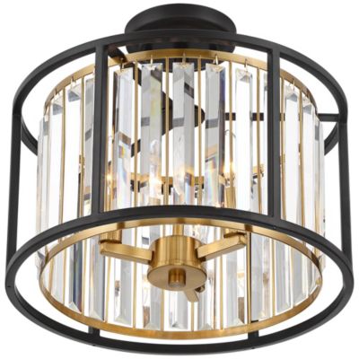 Milne Modern Ceiling Light Semi Flush Mount Fixture 14" Wide Bronze Brass 3-Light Clear Crystal for Bedroom Kitchen Living Room