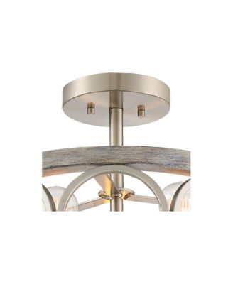 Semi Flush Mount 16" Wide Brushed Nickel Gray Wood 3-Light LED Salima Rustic Farmhouse Ceiling Light
