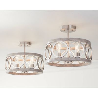 Semi Flush Mount 16" Wide Brushed Nickel Gray Wood 3-Light LED Salima Rustic Farmhouse Ceiling Light