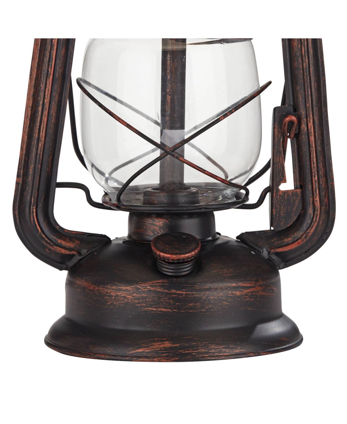 Murphy Rustic Industrial Accent Table Lamp Miner Lantern High Red Bronze Clear Glass Oatmeal Fabric Drum Shade for Living Room Bedroom House Bedsi