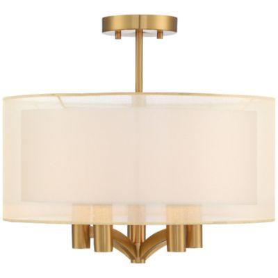 Caliari Modern Ceiling Light Semi Flush Mount Fixture 18" Wide Warm Brass Double Drum Shade for Bedroom Kitchen Hallway Bathroom