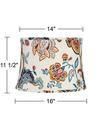 White with Paisley Print Medium Drum Lamp Shade 14" Top x 16" Bottom x 11.5" High (Spider) Replacement with Harp and Finial