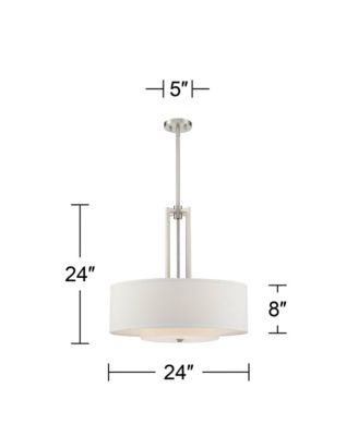 Adriana Brushed Nickel Finish Pendant Light 24" Wide Modern Glass Off White Linen Drum Shade 4-Light Fixture for Dining Room House Bedroom Kitchen Island Hallway High Ceilings - Possini Euro Design