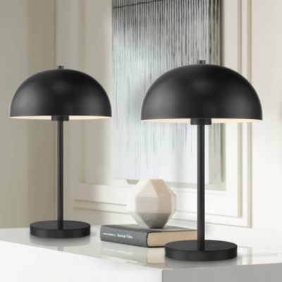 Rhys Modern Mid Century Luxury Accent Table Lamps 19 1/2" High Set of 2 Black Metal Dome Shaped Shade for Bedroom Living Room Bedside
