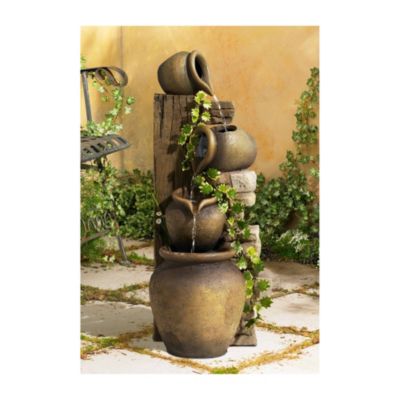Four Jugs 33" High Large Rustic Indoor Outdoor Decor Faux Stone Floor Fountain Cascading Outside Garden Patio