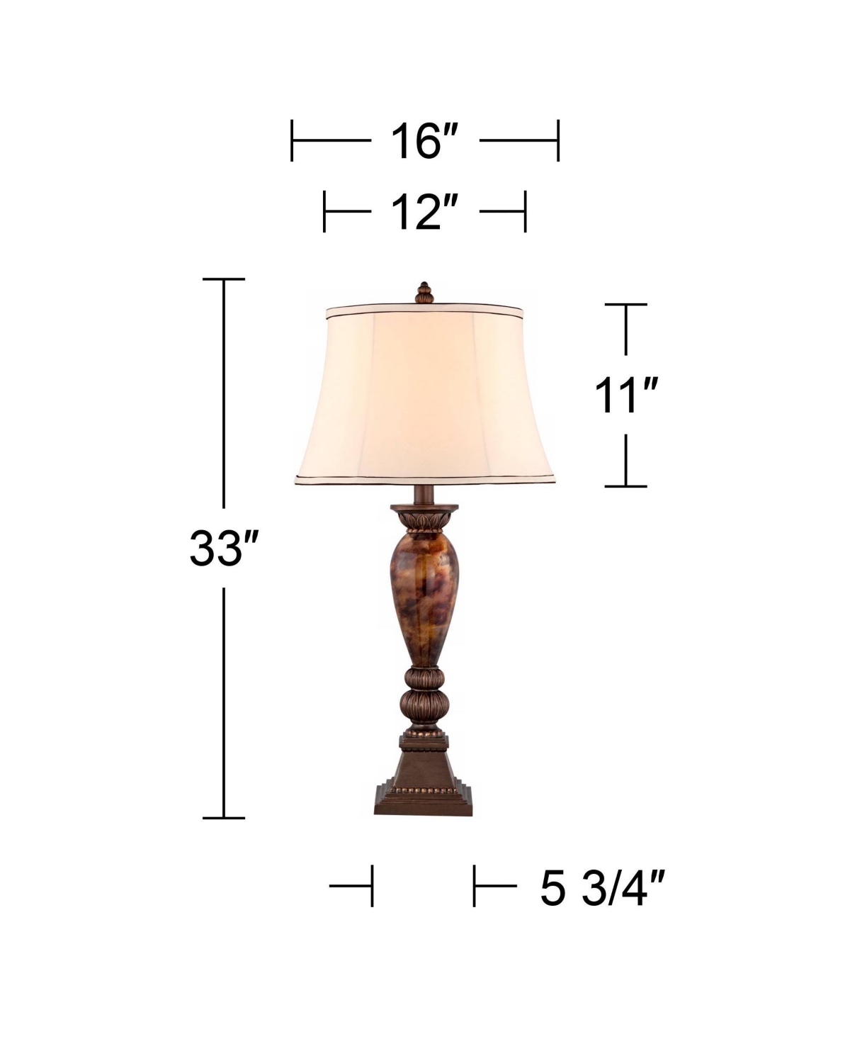 Mulholland Traditional Vintage like Table Lamp Tall Aged Bronze Golden Faux Marble Off White Bell Shade for Living Room Bedroom House Bedside Nigh