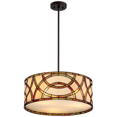 Circles Pendant Chandelier with 3-Light Farmhouse Rustic Art Glass Fixture