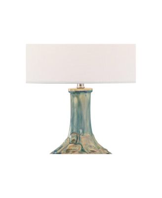 Modern Table Lamp 26" High Teal Glaze Raised Square Ceramic Gourd White Fabric Tapered Drum Shade Decor for Bedroom Living Room House Home Bedside Nightstand Office Kids Family - 360 Lighting