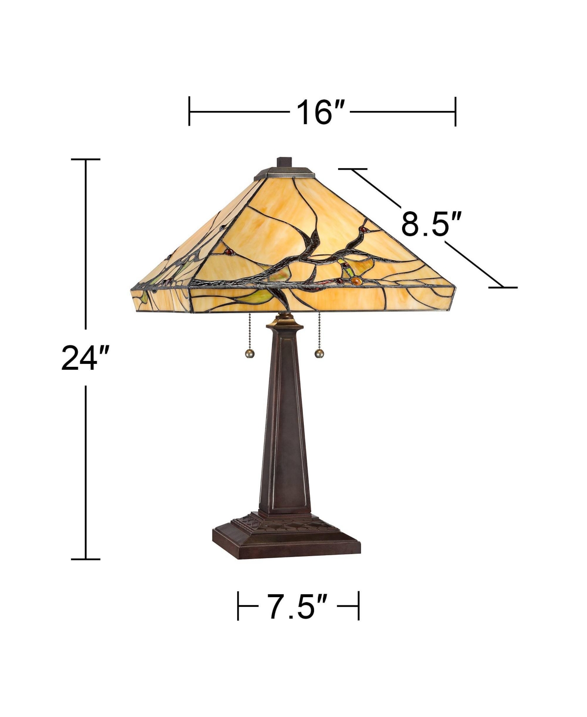 Budding Branch Mission Tiffany Style Table Lamp High Bronze Brown Metal Antique Copper Glass Art Shade Decor for Living Room Bedroom House Bedside