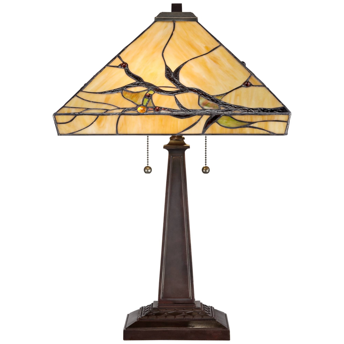 Budding Branch Mission Tiffany Style Table Lamp High Bronze Brown Metal Antique Copper Glass Art Shade Decor for Living Room Bedroom House Bedside