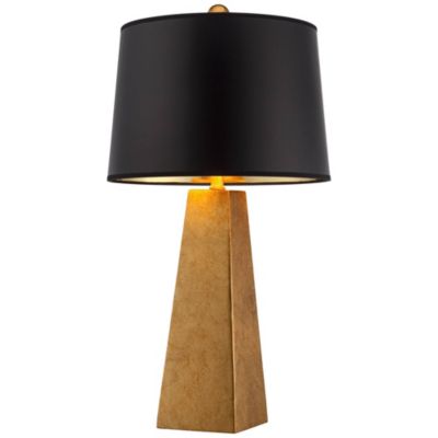 Obelisk Modern Table Lamp 26" High Gold Leaf Tapered Column Black Paper Drum Shade for Bedroom Living Room Bedside Nightstand Home