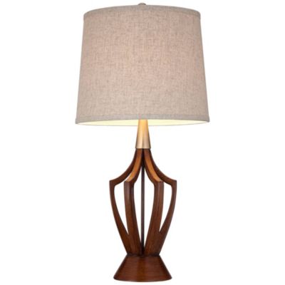 St. Claire Modern Mid Century Table Lamp 30 3/4" Tall Wood Open Vase Taupe Drum Shade for Bedroom Living Room Bedside Nightstand Office