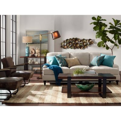 Mid Century Modern Table Lamp Ceramic Tiled Teal Tall Tan Linen Drum Shade for Living Room Family Bedroom (Colors May Vary)