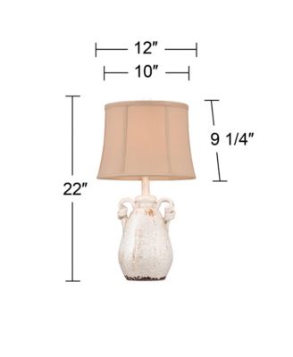 Sofia Rustic Country Cottage Accent Table Lamp 22" High Crackled Ivory Glaze Ceramic Beige Bell Shade for Bedroom Living Room House Home
