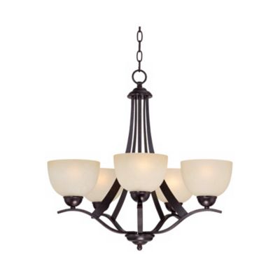 Bronze 5-Light Indian Scavo Glass 23" Wide Rustic Scrolling Arms Fixture Pendant Chandelier