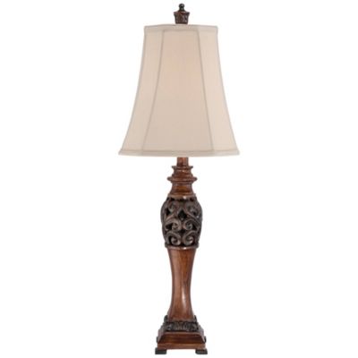Exeter Traditional Table Lamps 30" Tall Set of 2 Bronze Wood Carved Leaf Cream Rectangular Bell Shade for Bedroom Living Room Bedside