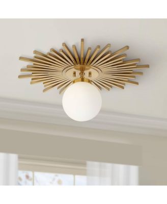 Hazel Modern Ceiling Light Semi Flush Mount Fixture 24" Wide Warm Brass White Globe Shade for Bedroom Kitchen Living Room Hallway